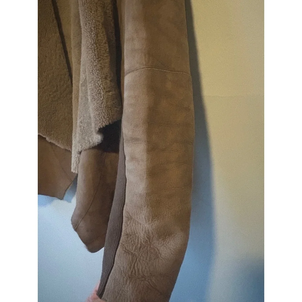 Vince Taupe Spanish Merino Shearling‎ Draped Suede Leather Jacket Size Large